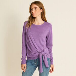 Lumiere NEW Purple Faux Wrap Soft Knit Sweater Tie Front Long Sleeve Top Size L